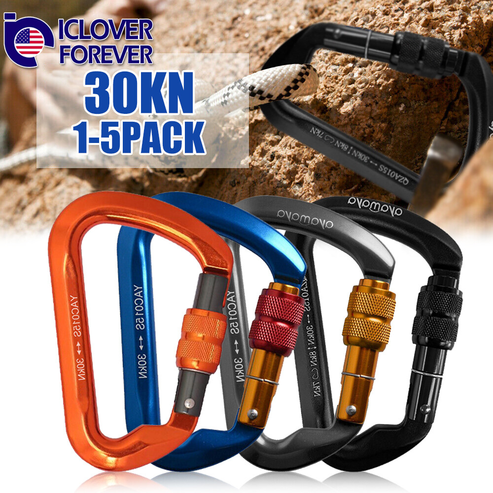 30KN Aluminum Locking Climbing Carabiner D Shape Screwgate Carabiner Clip Hook