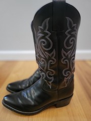 Men’s Justin Round Toe Cowboy Boots, Size 8.5D, Black Leather, Excellent Cond