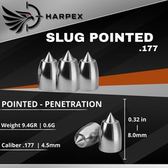 Harpex Airgun pellets Slug Pointed .177 / 4.5mm Cal 9.4gr/0.6g – High Acuraccy