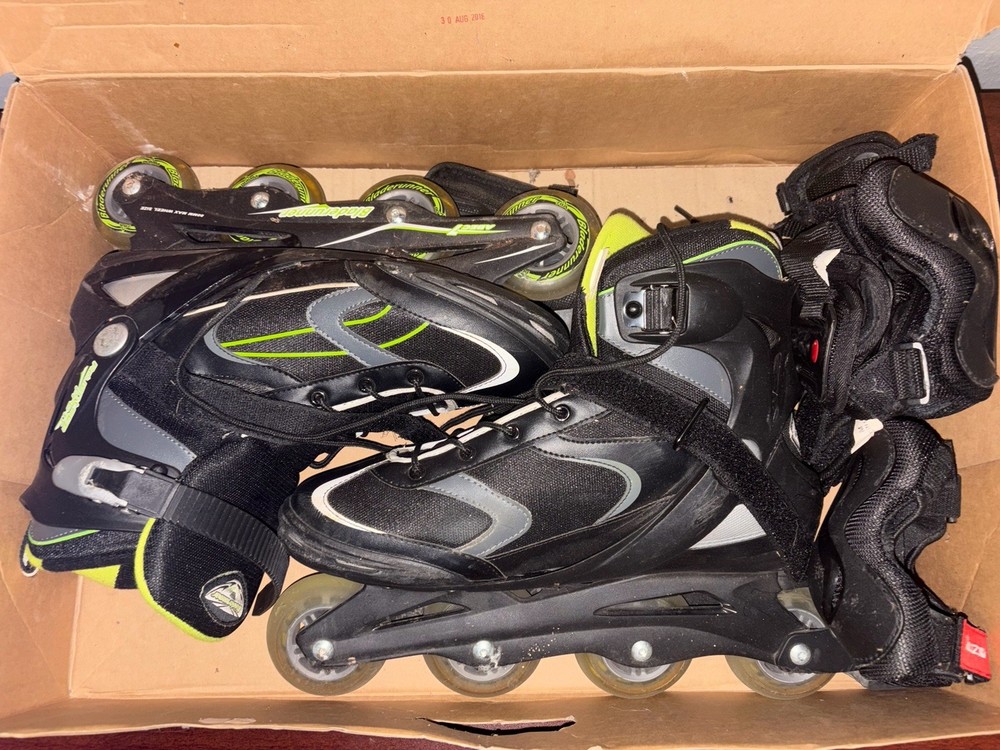 Rollerblade Zetrablade Inline Skates Men’s US 12 + Pads Box Black Green Adult