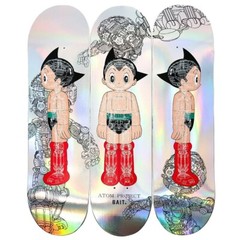 Astro Boy x Bait Skateboard Skate Deck 3 Piece Set Silver Glow in the Dark 🚚✅