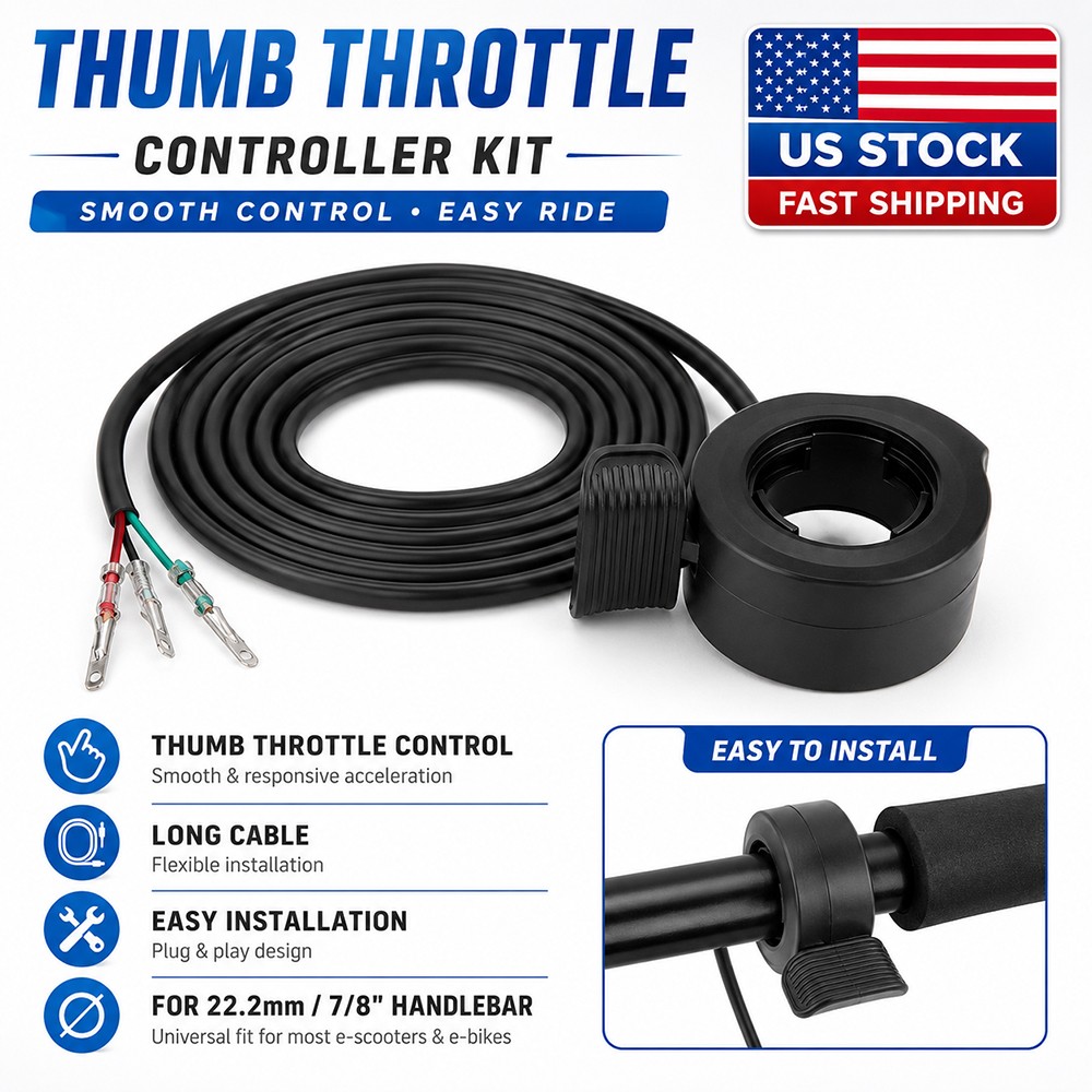Universal 7/8″ 22mm Thumb Throttle for 24V 36V 48V E-Bike Electric Bike Scooters