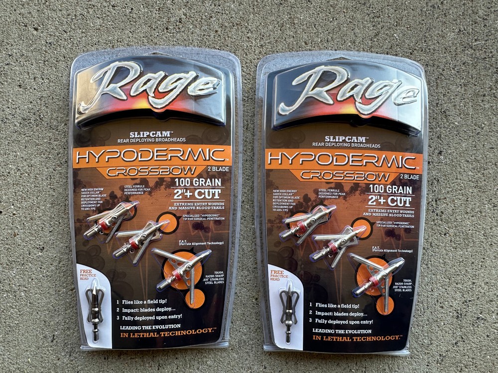 2 packs Rage Crossbow Hypodermic Broadheads 100 Grain 2″ Cut with PRACTICE POINT