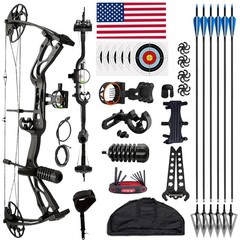 Archery Compound Bow Set 0-70lbs 320FPS Sight Carbon Arrows Feathers Shoting