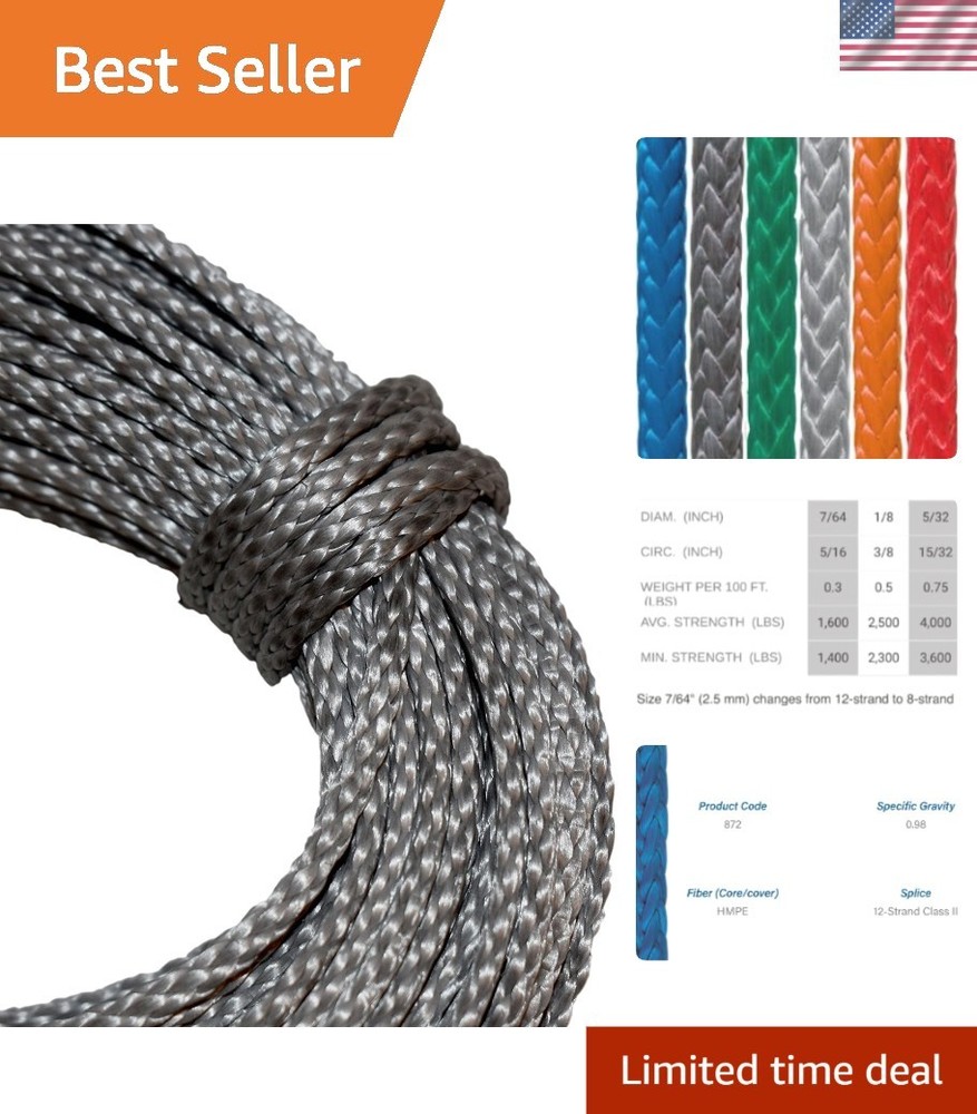 High-Performance 600ft Dyneema Rope – 7/64in, 1600lb Strength, Multiple Colors