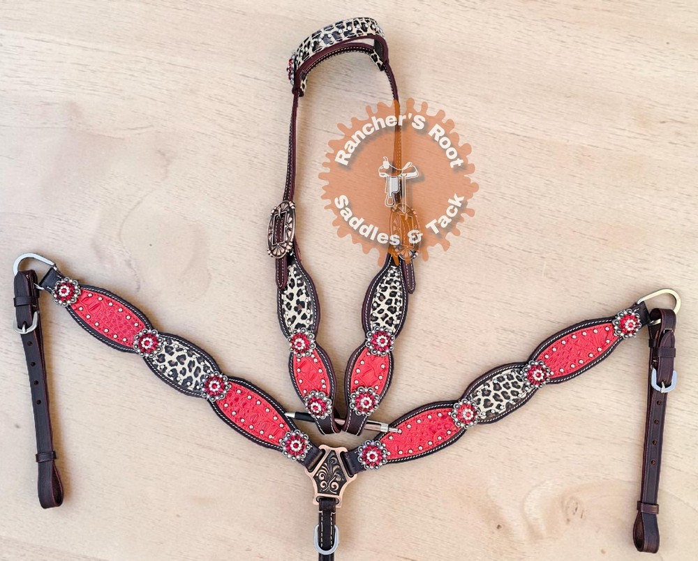 Western Horse Tack Set | Red With Cheetah Tack Set