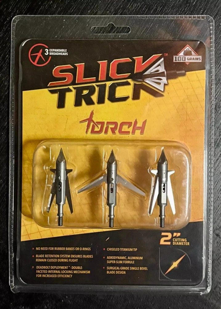Slick Trick Torch Expadable Broadheads 100 grain 2» Cutting Silver New