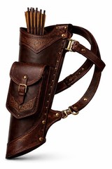 Dark brown leather side quiver – Minimalist embossed hunting quiver bag archery