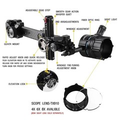 Compound Bow Sight 1 Pin,4X 6X 8X Lens, 0.019″ Fiber, Carbon Fiber Long Bar, …
