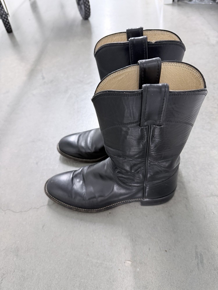 Justin Black Leather Western Equestrian Boots Size 7 1/2