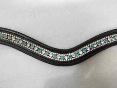 Designer 3 Row Sky/White Crystal Horse Leather Browband For Bridle.