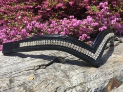 V Shaped White Crystal Brow band Black or Brown Leather 2 Row