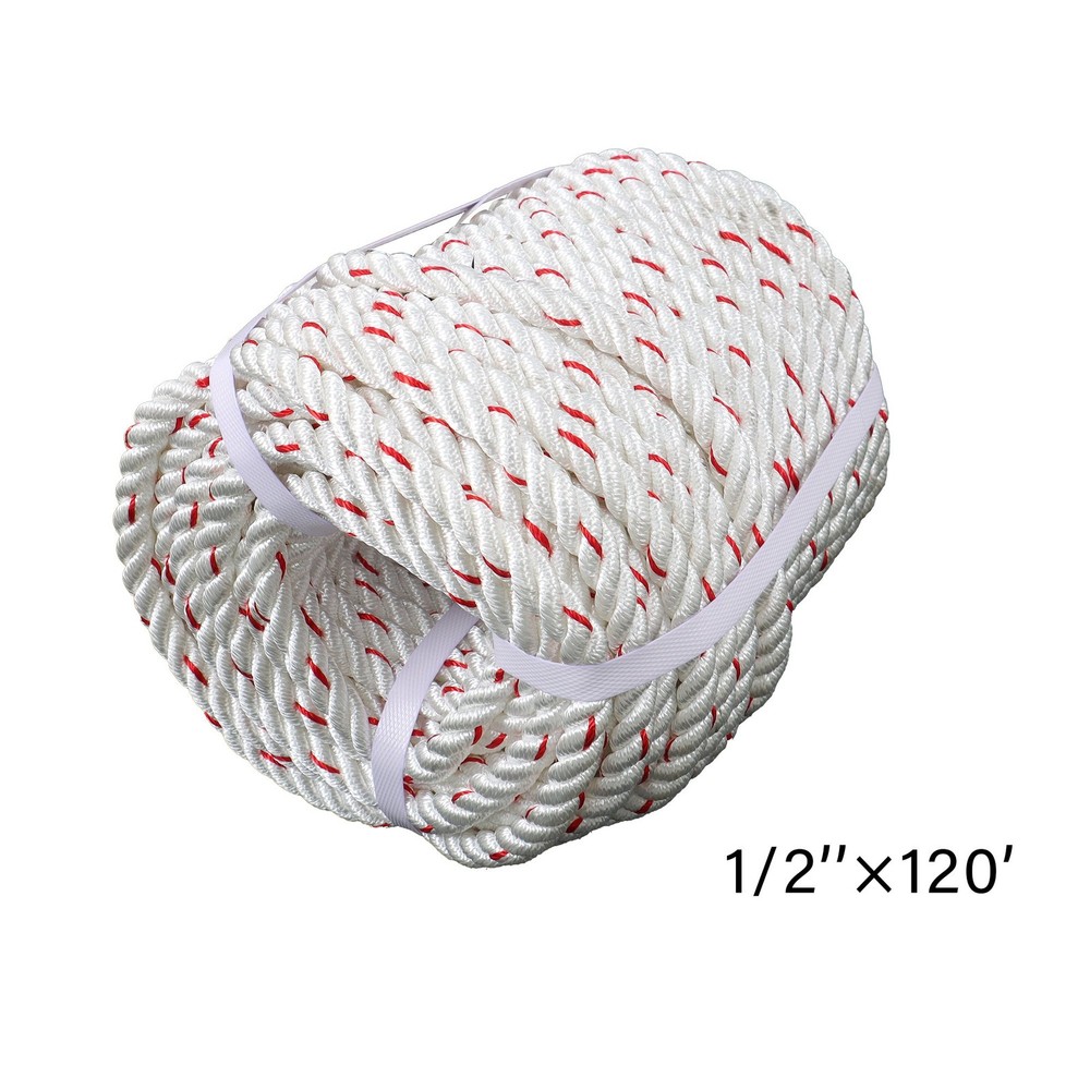 1/2 ‘X 120’High Strength Braided Rope Breaking Strength 1160 Pounds White Red
