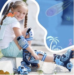SULIFEEL Kids Adjustable Roller Skates LED Light Up Flash Wheels Size XS Dino
