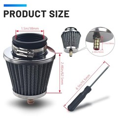 38mm 39mm 40mm Air Filter with 10mm Nipple, Universal Air Intake Filter silver