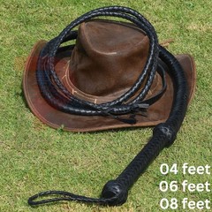 Handmade Black Leather Bullwhip 12 Plait 4–8ft Long Rope Core Whip Professional