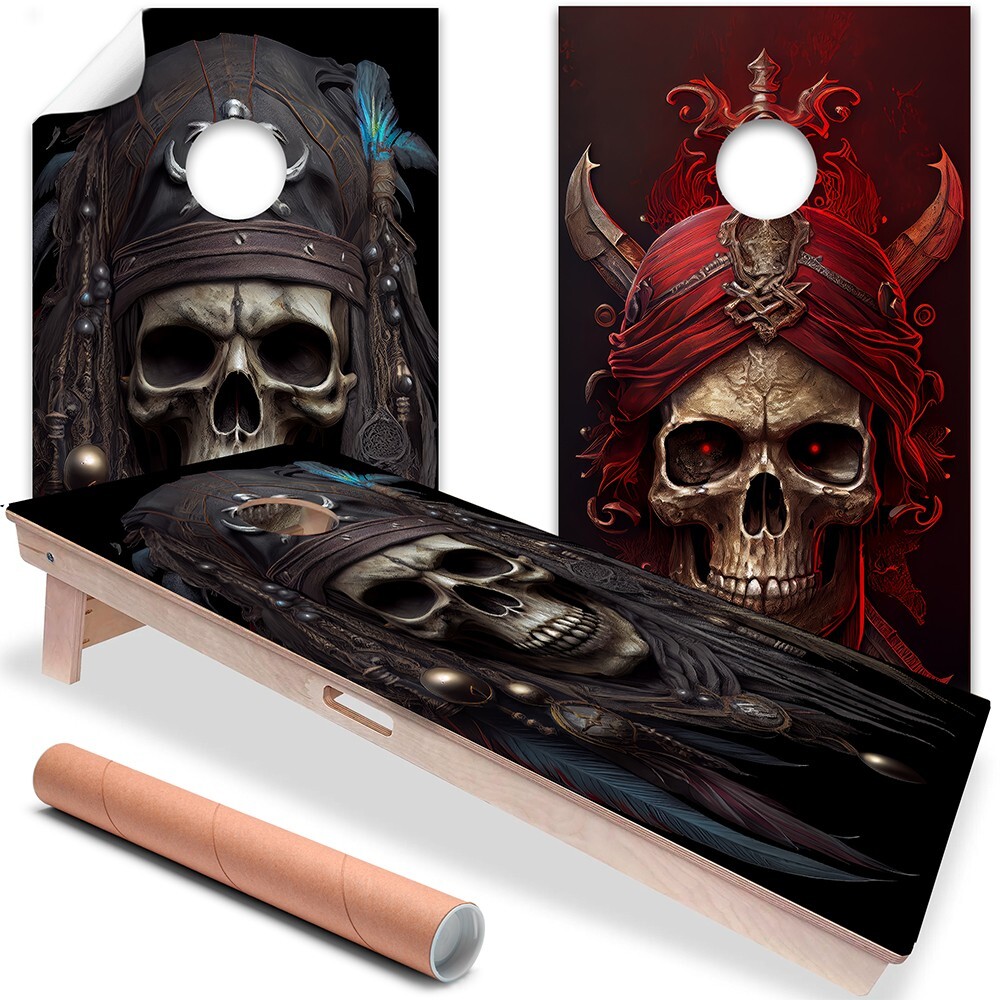Ghost Pirates Skull Gothic Art Cornhole Board Wraps and Decals Vinyl Sticker