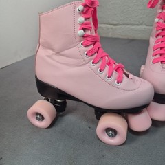 Pink Led Light Up Pink Quad Roller Skates Girls Size 5 (37) PU Leather