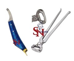 Set Farrier 14″Hoof Nipper Hoof Knife Blue Handle with Brass Horseshoeing Topper