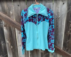 Tobys Equestrian Western Pleasure Horsemanship Show Shirt Teal Purple Bling Zip