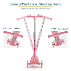 Adjustable 4-Level Height 3-Wheel Scooters w/T-bar for Toddler Kids Boys Girls