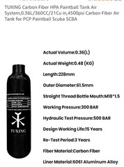 TUXING Carbon Fiber HPA Paintball Tank Air System,0.36L/360CC/21Cu in,4500psi…