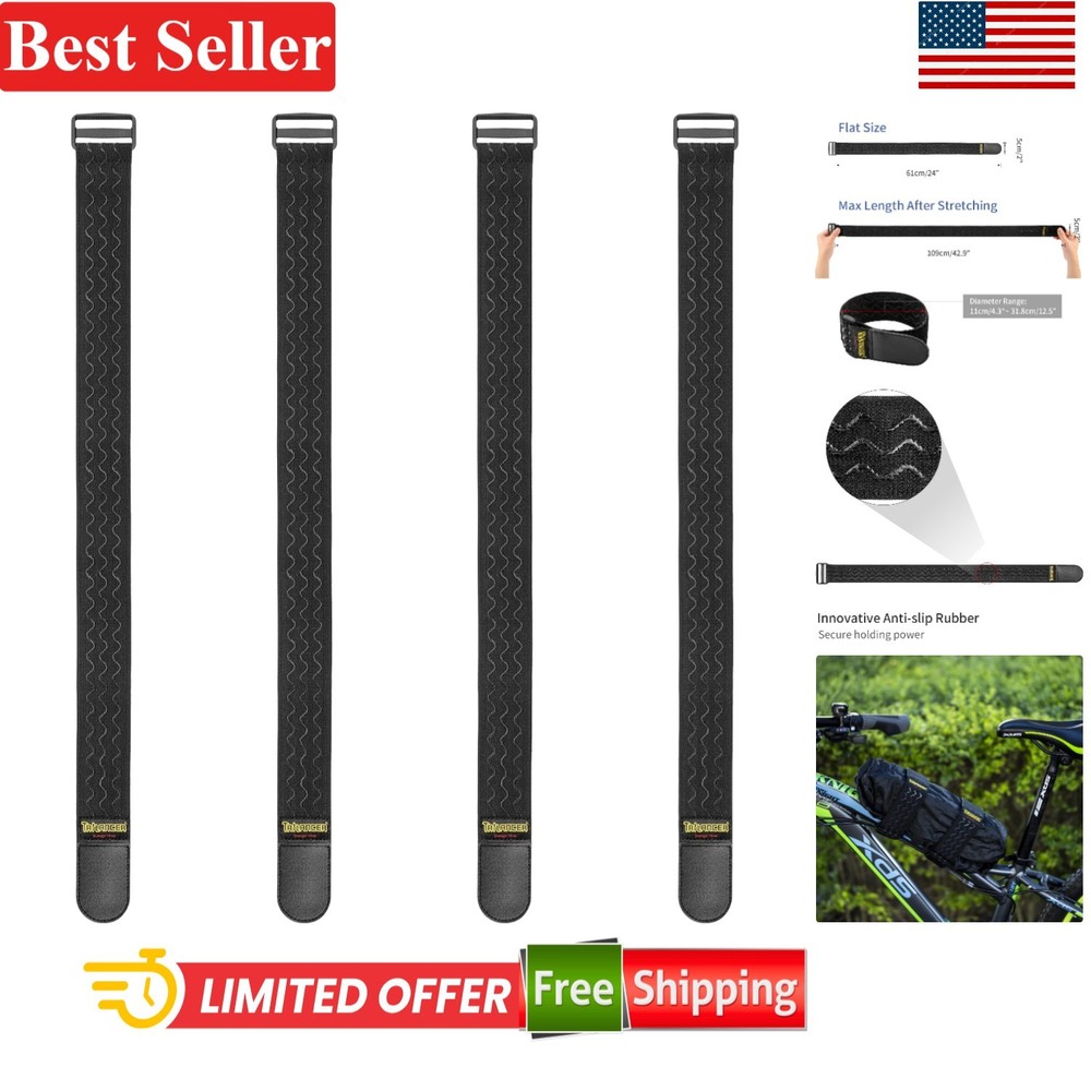 4 Pack Adjustable Elastic Cinch Straps – Anti-Slip, 24″x2″ Bundling Solutions