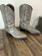 Tony Lama Western Boots Gray Leather Embroidered Pointed Toe 11.5D 62080