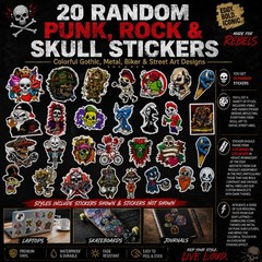 20 Random Punk Rock Skull Stickers Pack Gothic Metal Biker Street Art Decal Lot
