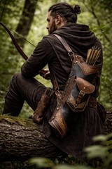 Handmade Leather Side Quiver with Pocket, Black Brown Archery Target Gear