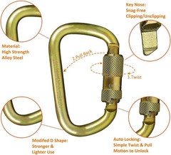 Heavy Duty Alloy Steel Auto-Locking Climbing Carabiner 45KN Twist Lock Carabiner
