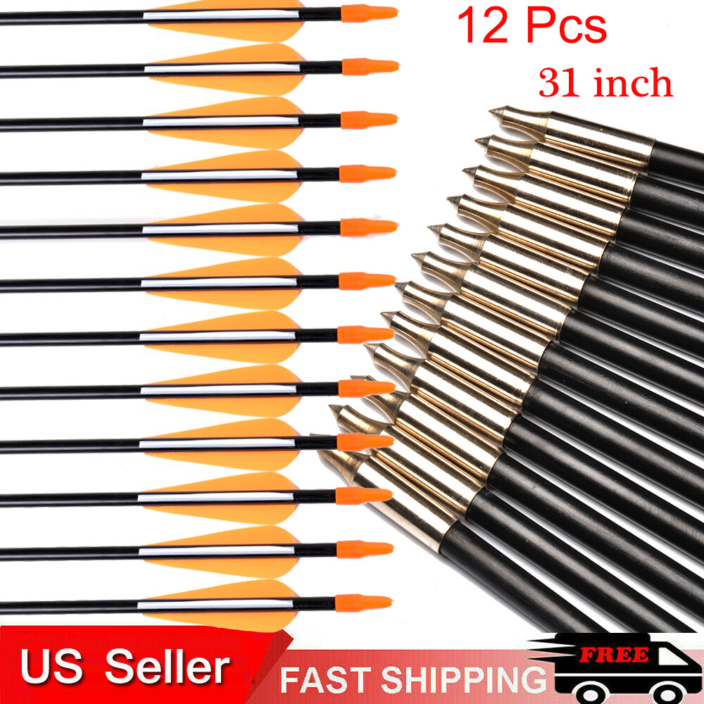 12Pcs 31″ Archery Fiberglass Arrows SP700 OD7mm For Hunting Compound Recurve Bow