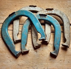 VINTAGE SET OF (4) CHAMP BRAND HORSESHOES 1 & 2 BLUE AND GRAY USA 2.25 POUNDS