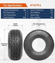 Street Mini Bike ATV Tires 145 70-6, Tubeless, 4 PR