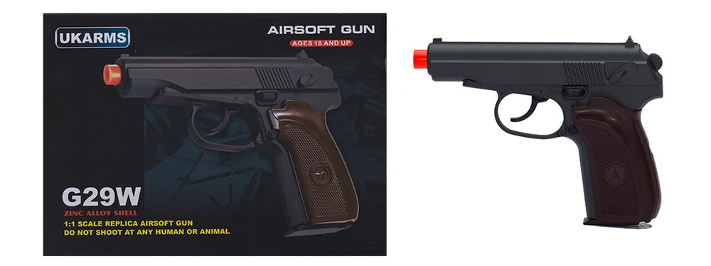 Ukarms G29W FullMetal Spring Airsoft Pistol In Black & Wood Airsoft Gun Airsoft