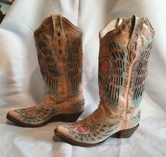 Corral Women’s Heart Peace Angel Boots US 7.5 Heart Wing Embroidery Tan A1976