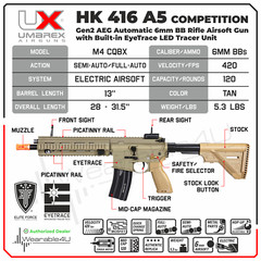 Umarex HK HK416 A5 Competition Gen 2 EyeTrace 6mm AEG Airsoft Rifle TAN 2275063