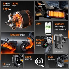 Electric Scooter 9.3″ Dual Off-road Tires 750W 14Ah Folding Commuting E-Scooter