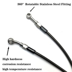 AN3 M10 Black Stainless Steel Braided Motorcycle Brake Line Oil Hose 120 cm