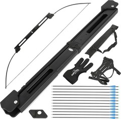 55″ Folding Bow & Arrow Set 55LB Aluminum Riser Archery Recurve Longbow Practice