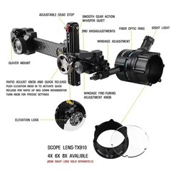 Compound Bow Sight Single Pin Bow Sight 0.019″ Fiber 4X 6X 8X Lens Carbon Fib…