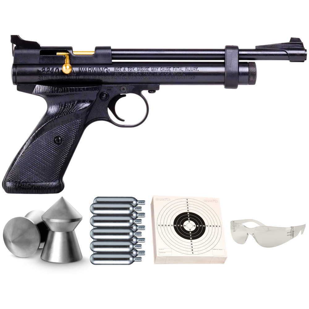 Crosman 2240 CO2 Air Pistol Kit .22 Cal Pellet Gun w/ Pellets CO2 Targets Glasse