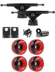 RKP Black Longboard Trucks Wheels Package 62mm x 38mm 83A 186C Red Clear