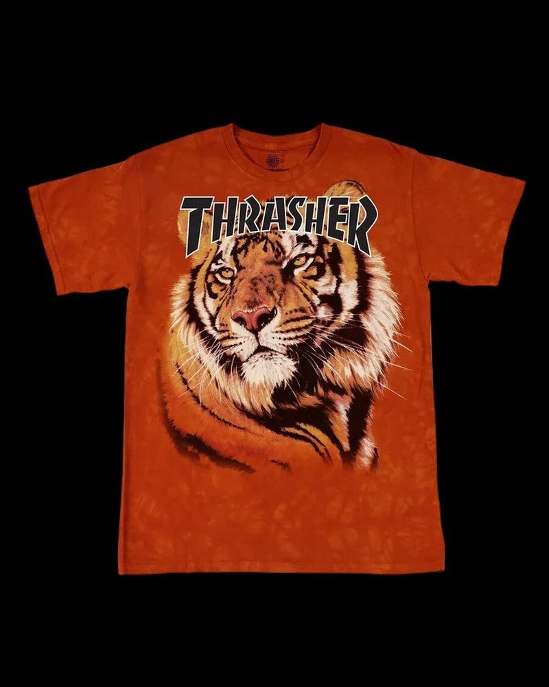 🔥🔥 Thrasher x The Mountain Orange Hand Dyed Tiger Skate Shirt Mens XL