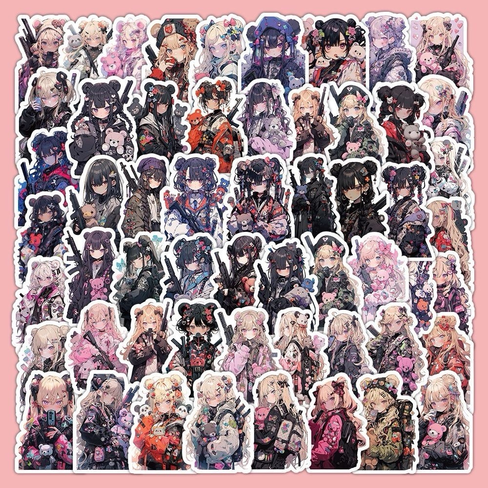 30Pcs Random Cool Cute Gothic Anime Girls Cartoon Waterproof Stickers