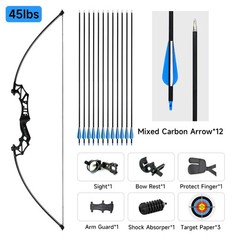 45/50lbs Direct Pull Bow Alloy Handle Mixed Carbon Arrow 5 Needle Aiming