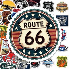 30Pcs Random Route 66 Sign Shaped HighWay Travel Waterproof Stickers