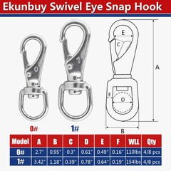 Swivel Eye Snap Hooks, 304 Stainless Steel Heavy Duty 2.7 Inch 3.5 Inch Spring H