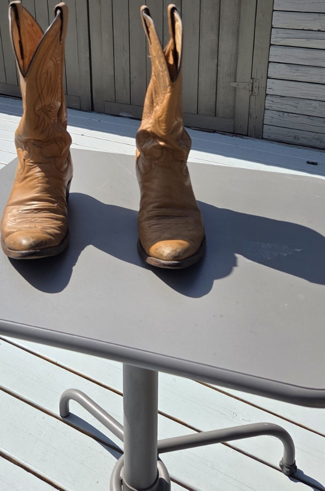Tan Brown Leather Western Cowboy Boots Pull-On Tall Shaft