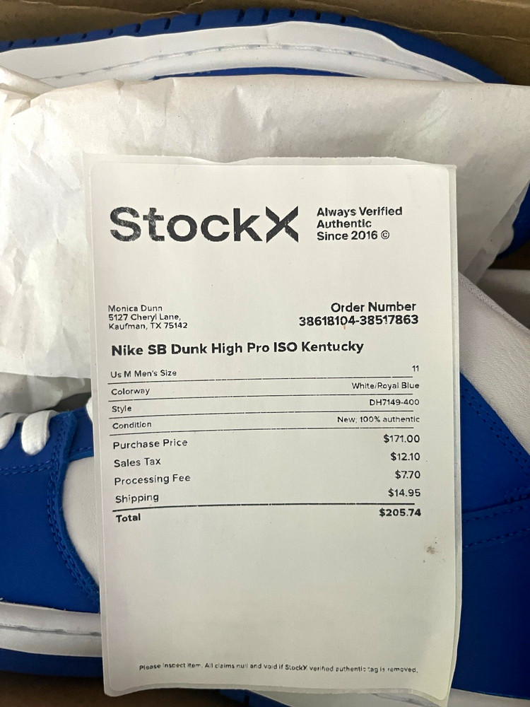Nike SB Dunk High Pro ISO Kentucky Blue/White Skate Shoes, Men’s US 11 M